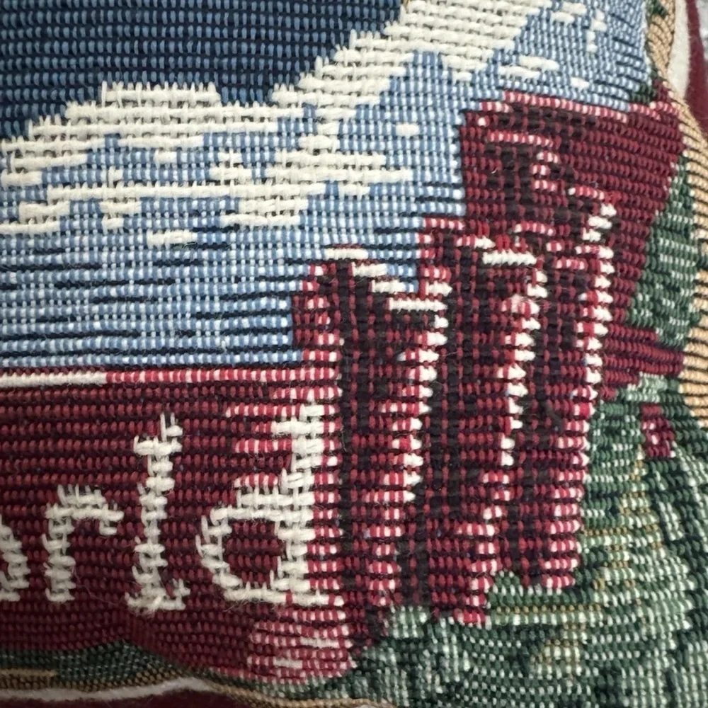 Vintage Santa Moon Joy To The World Needlepoint Throw Pillow